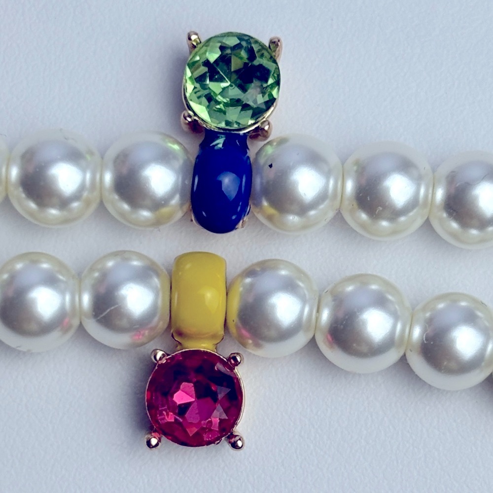 Elegant Rainbow Multicolor Rhinestone Enamel Accents Pearl Necklace